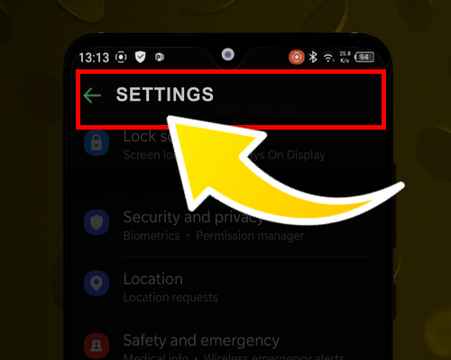 Open Settings on Android device
