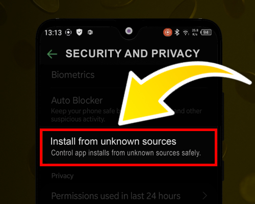 Scroll to Unknown Sources option